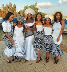 Bride And Bridesmaids In White And Black Modern Xhosa Umbhaco Traditional Wedding Dresses African Traditional Dresses South African Traditional Dresses Shweshwe Dresses