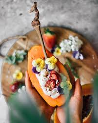 Where do we deliver flowers in sydney? Papaya Boats Papaya Filled With Almond Yoghurt Fruit And Edible Flowers Papayas Are One Of My Fav Fruits Ever Are Y Food Breakfast Bowls Edible Flowers