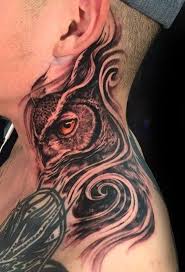 Bird Tattoos For Guys On Neck Mens Owl Neck Tattoo Ideas With Spiral Design Bird Tattoo Neck Owl Neck Tattoo Bird Tattoo Men