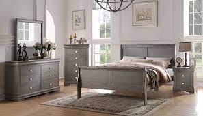New Orleans Grey 3 Piece Queen Bed Dresser Mirror Nightstand Furniture Sleigh Bedroom Set Acme Furniture
