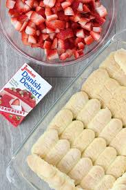 Instead of using coffee to soak the sponge fingers, this recipe uses the . Five Minute Strawberry Dessert With Ladyfingers Strawberry Desserts Dessert Ingredients Lady Fingers Dessert