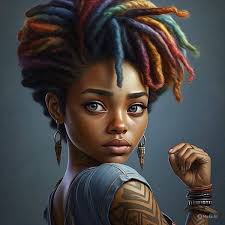 Inspired by Jaye Edwards🙏❣️Ty 3D-style realistic Chibi-style cartoonish  full figured 60 years old Caucasian with red chestnut hair , blue eyes, and  teal framed glasses. She is wearing an afro centric Kente