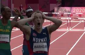Norway's karsten warholm pictured after winning the men's 400m hurdles final in a world record time (joe giddens/pa images). Dhv5ud Tembb4m