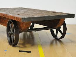 Truck Coffee Table With Cast Iron Wheels And Under Frame Nice Proportion Coffee Table Wood Coffee Table With Wheels Wood Cart