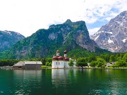 Königssee, bavaria, germany that features a lake and is good for all skill levels. Lake Konigssee With St Bartholoma Eiskapelle