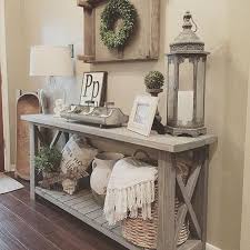 Farmhouse Console Table Vignette With A Storage Shelf Home Decor Farm House Living Room Home Decor Accessories