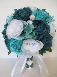 Get real touch artificial flowers and plants from tableclothsfactory.com. 17 Piece Wedding Bouquet Set Bridal Bouquet Package Teal Turquoise Aqua Silk Flower Bouquet Wedding Flowers Bridesmaid Rosesanddreams Wedding Bouquets Sets Teal Wedding Bouquet Wedding Bouquets