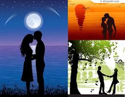 4 Designer Romantic Couple Figure Silhouette Vector Material Silhouette Painting Romantic Drawing Oil Pastel Art