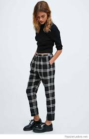 Black Top And Shoes With Plaid Pants Fashion Business Casual Attire Clothes