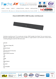 Maybe you would like to learn more about one of these? Hitachi Ax5014btu 120w Soundbar With Bluetooth Manualzz