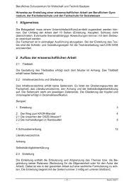 Einleitung zielsetzung der arbeit, einordnung und bedeutung des themas Richtlinien Fur Die Anfertigung Der Belegarbeit Berufliches