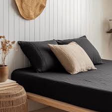 Black Linen Fitted Sheet Only - Fits Perfectly - 100% Belgian Linen - Twin, Twin  XL, Full/Double, Queen, King, California King - Deep or Regular Pocket