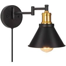 Direct wired the specific instructions for installing a wall sconce will differ depending on the type of fixture you choose. Swing Arm Wall Lamp Industrial Wall Sconce Plug In Wall Lights Fixtures For Bedroom Bedside Reading Light With Switch Brass Black Walmart Com Plug In Wall Lights Swing Arm Wall