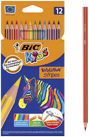 Amazon Com Bic Kids Evolution Stripes Colouring Pencils Assorted Colours Pack Of 12 Office Products