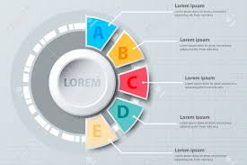 five topics colorful half pie chart 3d paper with circle in center