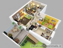 Denah Rumah Minimalis Sempit 3d 1 Lantai 3 Kamar Tidur Denah Rumah Desain Rumah Rumah Minimalis