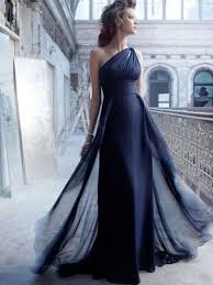 The Charmig One Shoulder Navy Chiffon Floor Length Bridesmaid Dress With The Ruch Grecian Bridesmaid Dress Bridesmaid Gown Chiffon Navy Blue Bridesmaid Dresses