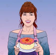 Süße muffins kuchen mit kaffee tasse cartoon comic lächelnde. Eine Schone Frau Mit Einem Glucklichen Kuchen Tragen Stock Vektorgrafi Crushpixel