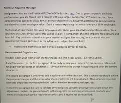 In this memo, the president of the automate company recommends that they must pay their experienced staffs the same salaries paid by sparks, the other manufacturing factory. Solved Memo 2 Negative Message Assignment You Are The P Chegg Com