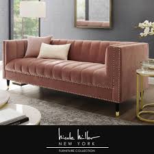 Nicole Miller Velvet Sofa Line Stitch Tufted Shopinspiredhome Com In 2020 Velvet Tufted Sofa Living Room Sofa Tufted Sofa