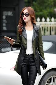 Women S Pu Leather Jacket Plus Size Slim Long Trench For Autumn Winter Leather Jackets Women Leather Jacket Style Green Leather Jackets