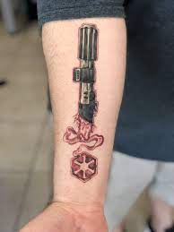 This won't lose his qualities, seeing as he's not human. Star Wars Tattoo By Joe Winkler Starwars Tattoo Eliteinktattoos Myrtlebeach Star Wars Tattoo Sleeve Star Wars Tattoo Lightsaber Tattoo