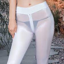 Women Zipper Open Crotch Shiny Glossy Leggings See-through Pants Skinny  Trousers | eBay