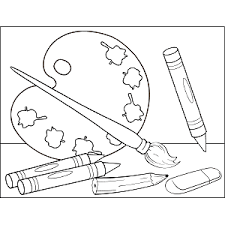 Download this art supplies coloring page and get your creative juices flowing. Art Materials Coloring Page