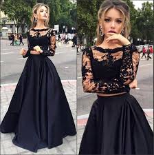 Black And Gold 2 Piece Prom Dress Elegant Two Pieces Prom Dress Black Lace Top Long 2 Piece Prom Dress Prom Dress Prom Dresses With Sleeves Prom Dresses Long With Sleeves Prom Dresses Long Lace
