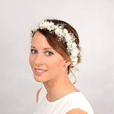 Daisy Flower Crown White Wedding Headband Bridal Floral Head Wreath Babys Breath Halo Woodland Hair Piece Circlet Floral Hair Pieces White Wedding Headband Pink Bridal Crown