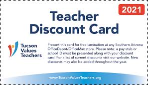 En office depot y officedepot.com.mx obtén 12 meses sin intereses en compras a partir de $600.00 (seiscientos pesos 00/100 mn) y obtén automáticamente 3 meses sin intereses adicionales al pagar con tu tarjeta de crédito bbva aplica para tarjetas de crédito bbva: Teacher Discount Card Tucson Values Teachers