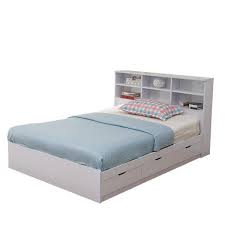 Benzara Glossy White Full Bookcase Headboard With 6 Shelves Bm141867 The Home Depot In 2020 Bookcase Headboard Headboard With Shelves Bookcase Bed
