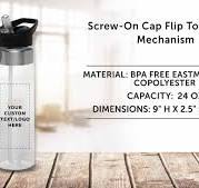 Custom Plastic Water Bottle 24 oz with Inside Straw - 50 Pack -  Personalized Text - BPA Free, Screw-On Cap Flip Nozzle Mechanism - Slim  Translucent ...