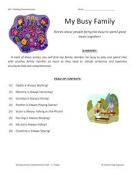 Printable 1st grade reading comprehension worksheets reading comprehension worksheets for 1st grade feature a short passage and details: My Busy Family Reading Comprehension Test Collection Have Fun Teaching