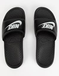 Black And White Nike Sandals Nike Benassi Jdi Black White Mens Slide Sandals Blkwh 358118125 In 2020 White Slides Sandals Nike Slides For Girls Nike Slides Outfit