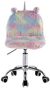 Amazon Com Cute Faux Fur Unicorn Desk Chair Adjustable Swivel Animal Kids Chair Sweat Padded Study Stool With S Kids Chairs Girls Desk Chair Kids Study Desk