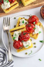 To prepare polenta, bring milk to a boil in a medium saucepan; Grilled Polenta With Balsamic Roasted Tomatoes Vegan Huggs