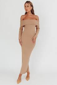 Shop the Winter Wonder Off-Shoulder Knit Maxi Dress Mocha