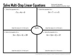 Solve One Step Two Step Multi Step Linear Equations Placemats Solving Linear Equations One Step Equations Two Step Equations