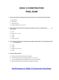 Spanish final exam review packet answer key. Osha 10 Construction Final Exam Answer Key Occupational Safety And Health Administration Working Conditions
