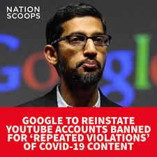 Power back to the people ✌️ Google to Reinstate YouTube Accounts Banned for  'Repeated Violations' of COVID-19 Content #google #community #covid19
