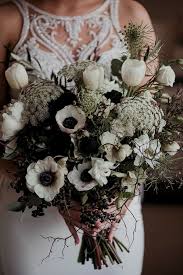 Here, the lillipillian added a purple succulent to an arrangement of dahlias, garden roses, and lavender. 36 Black Green And White Wedding Color Ideas For Spring My Deer Flowers