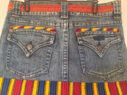 Wax brand jeans segment on the site are pretty gorgeous looking and can help you reimagine a new sense of glamor and luxury. Upcycling Jean Skirt African Fabric Wax The Thrift Is Like Rum Thi Afrikrea