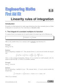 A large table of integrals is included. Integration Stem