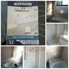 Bathroom floor tile paint bunnings image of and closet. Rustoleum Tile Paint Kit In Aspen White 107 Bunnings Thediydecorator Online Decorating Edesign Painting Tile White Tile Floor Budget Bathroom