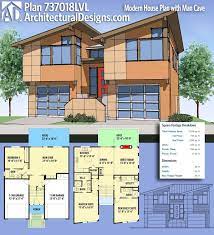 The common trends we usually see in new developments include open concepts it's a large residence in a functional minimalist design. Plan 737018lvl Modern House Plan With Man Cave Architectural Design House Plans Modern House Plan House Plans