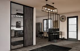 Porte placard miroir 60 cm. Facade De Placard Coulissante 2 Portes Miroir Argent Decor Noir Intense Kazed