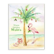 Acocifi canvas wall art palm tree seashell painting modern blue tropical starfish picture wood grain artwork prints framed ready to hang for living room bathroom home office bedroom study nursery room wall decor 12x16 one panel. Stupell Industries Tropical Flamingo Christmas Nautical Palm Tree Wood Wall Art Overstock 32077605