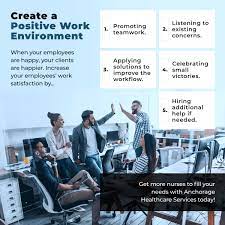 Create A Positive Work Environment Anchoragehealthcareservices Positivework Positive Work Environment Health Care Services Nurse