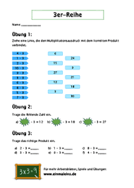 Bevor die kinder anfangen, sollten sie jedes arbeitsblatt gemeinsam einmal durchgehen, bzw. Kostenlose 3er Reihe Arbeitsblatter Einmaleins De